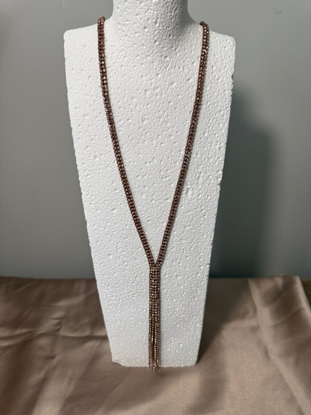 Rose Goldtone Crystal Y-Style Tassel Necklace